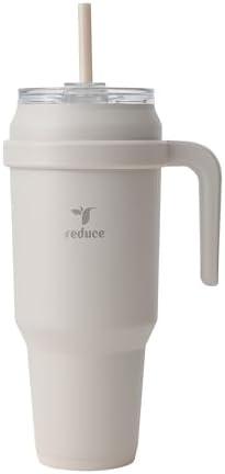 REDUCE Reusable 50 oz Cold1 Water Tumbler – Ergonomic Handle – Double-Wall Insulation – Sturdy Desktop/Tabletop Mug with Lid and Straw – BPA-Free – Stainless Steel for Gym, Home, Office – Casa Blanca