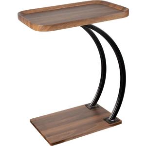 C Shaped Wooden top Heavy Duty Side end Table TV Tray Table for Couch Double Bent Tubes 2 Large Trays 2 Tier (plus)