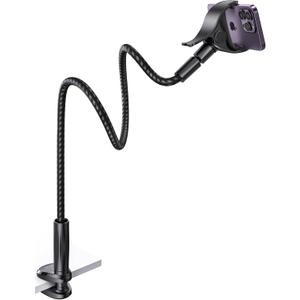 Aomiker Gooseneck Phone Holder for Bed - [2025 Upgrade Nylon Braid] 38 Long Flexible Lazy Arm Clip, 360 Adjustable Overhead Phone Mount for iPhone 15 14 13 12 11 Pro Max Mini Plus, all 4-7" Cellphone (Black)