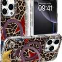 DEENAKIN for iPhone 16 Pro Max Case - Wireless Charging Compatible - Integrated Multi-Functional Kickstand - Protective Phone Case with Trendy Cute Designs for Women - Sexy Leopard-Print