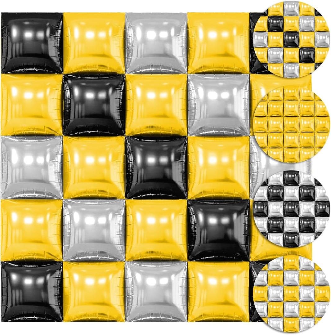 30PCS Double Sided Square Foil Balloons Wall,19 Inches Chrome Foil Balloons Tunnel Arch Garland Kit for Birthday,Anniversary,Wedding,Graduation Party Background Graduation Party Decoration (Gold Silver and Gold Black)