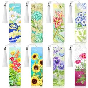 8 Pieces Christian Bible Verse Diamond Art Bookmarks 5d Christian Beaded Bookmark Acrylic Tassel Bookmark for DIY Making Beginners Kids Adults Arts Craft Supplies (Floral-1)