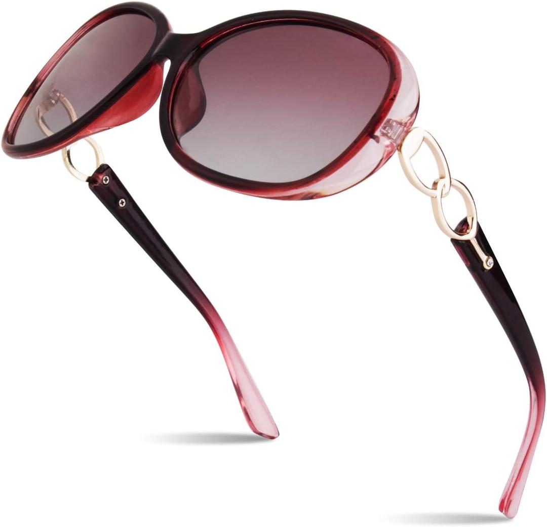 Sunier Sunglasses Womens Polarized Trendy Oversized Sun Glasses Fashion Ladies Shades 100% UV400 Protection S85 (A | Clear Red Frame | Gradient Red Lens)