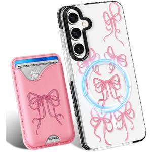 Toycamp for Samsung Galaxy A15 5G Case - Compatible with Magsafe Credit Card Holder Wallet Magnetic Cute Women Teen Girls Kawaii Girly Unique Bow Design Phone Cover for Galaxy A15 5G