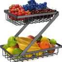GETALL Fruit Basket for Kitchen, 2 Tier Countertop Fruit Holder, Detachable Metal Stand Fruit Bowl Organizer for Vegetable Bread Snacks Onions Storage, Large Capacity, Screws Free Design, Black(Z)