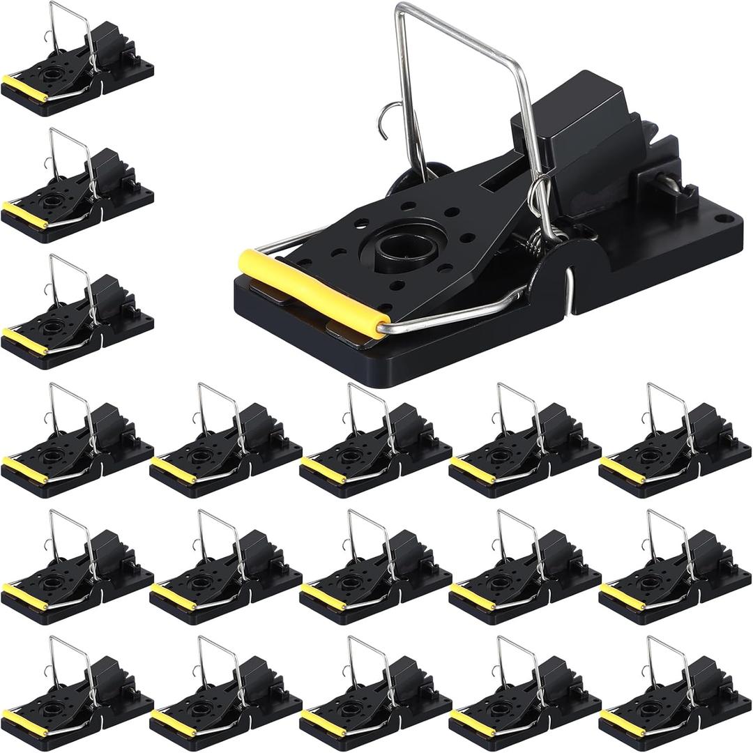 Qualirey 12 Pcs Mouse Traps Bulk Plastic Snap Rat Trap Reusable Quick Effective Safe for Indoor Outdoor Home House Warehouse Garden Kitchen (3.86 x 1.81 x 2.17 Inch,Black,Yellow)