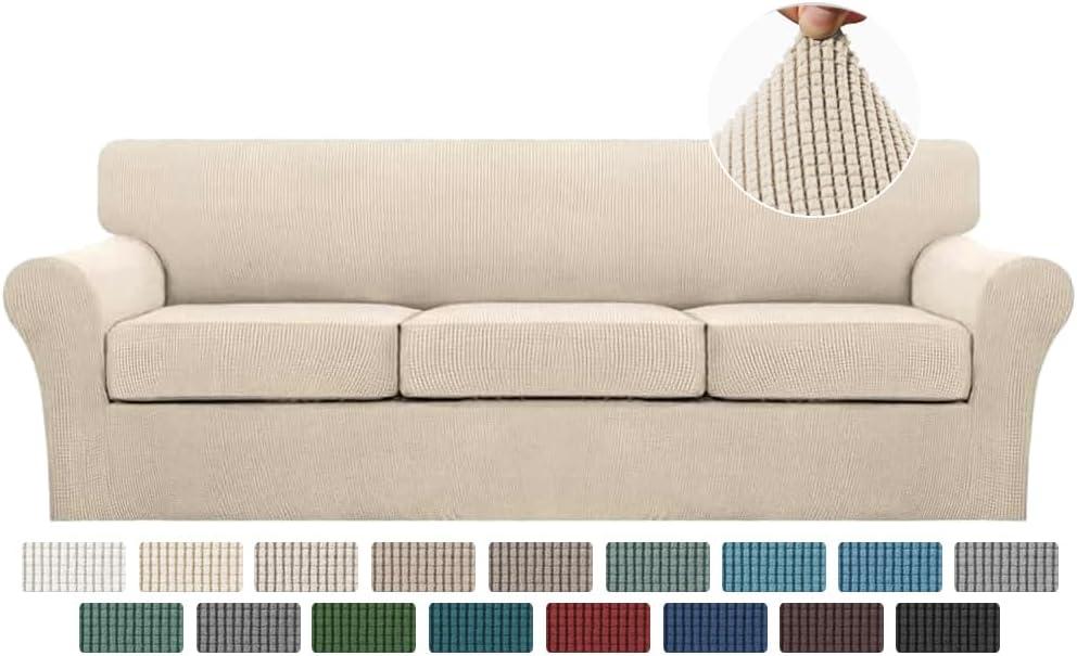 Turquoize 4 Piece Sofa Covers For 3 Cushion Couch Sofa Slipcover Soft Couch Cover For Dogs-Washable Sofa Furniture Covers With 3 Individual Large Cushion Covers Feature Fabric (XL Sofa,Biscotti Beige) Turquoize 4 Piece Sofa Covers For 3 Cushion Couch Sofa Slipcover Soft Couch Cover For Dogs-Washable Sofa Furniture Covers With 3 Individual Large Cushion Covers Feature Fabric (XL Sofa,Biscotti Beige)