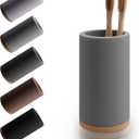 Matani Bamboo Toothbrush Holder Diatomite Tooth Brush Organizer - Storage Stand for Small Bathroom & Counter - Removable Base & Drain Holes, Water-Absorbent & Quick-Drying (Grey)