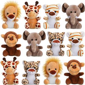Sumind 12 Pieces Small Stuffed Animals Bulk Gifts Mini Stuffed Forest Jungle Animal Plush Toys 4.8 Inch Cute Elephant Lion Giraffe Tiger for Claw Machine Baby Shower Decorations(Sitting)