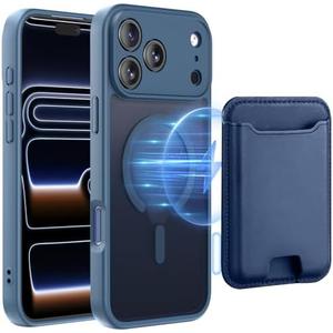 TopMade for iPhone 17 Pro Max Case with Magnetic Wallet Card Holder, Phone Case with Magnetic Wallet Fit 4 Cards, Translucent Matte Shockproof Cover for iPhone 17 Pro Max, Blue