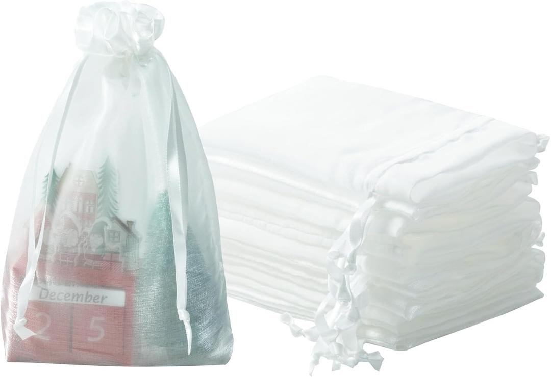 QIANF 20 Pcs White Small Organza Bags 6X9 inch for Wedding Favors with Drawstring, Mini Mesh Gift Bags Jewelry Pouch for Candy Bridal Shower Party Favor Baby Shower Christmas