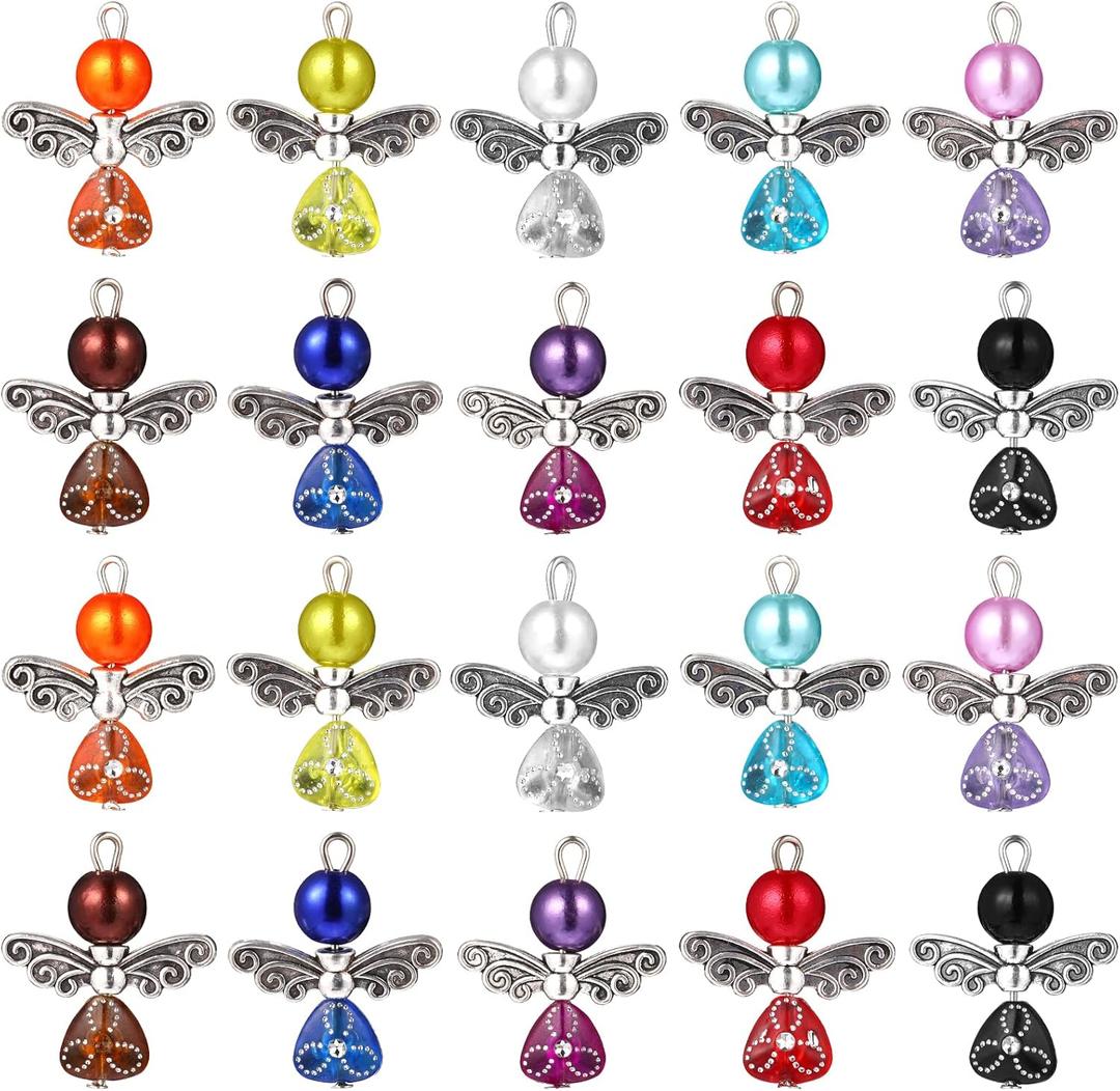 3 x 20pcs Angel Wing Charm Colorful Angel Pendant Pearl Beads Jewelry Making DIY Crafting Accessories for Necklace Bracelet Earring(Mixed)