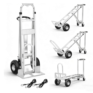 Aluminum 4 in 1 Convertible Hand Truck Dolly, 1000Lbs Capacity, Heavy Duty Folding Hand Truck Dolly Cart with Wheels 10" All-Terrain Tires, Hand Trucks for Logistics, Home, Office, School, Silver