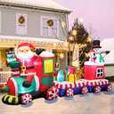 8 FT Christmas Inflatable Train with Santa Claus, Snowman, Penguin, Gift Boxes, Blow Up Yard Decorations with Built-in Lights, Lovely Xmas Train Carriage for Holiday Display Lawn Garden Party Decor