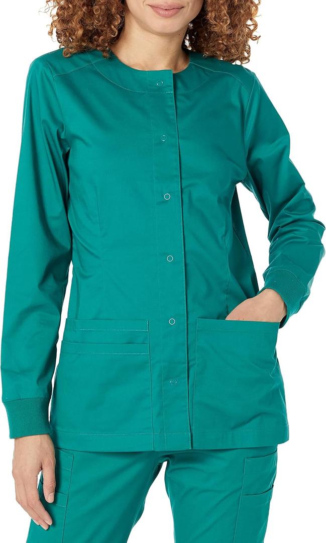 Amazon Essentials Women's Scrub Snap Jacket, Teal Green, Medium