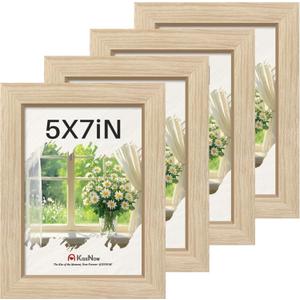 5x7 Picture Frame 4 Pack, Natural Oak Wood Gallery Photo Frame, Wall Hanging or Tabletop Display