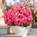 ATTGREAT Artificial Geraniums for Outdoors Faux Plants UV Resistant Flowers Outside Fake Silk Flowers Bulk Realistic Plastic Greenery for Home Porch Planter Patio Decor, 6 Bundles (Rose Red)