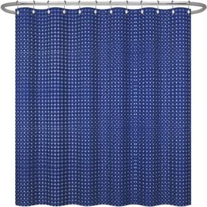 72x72 Inch Solid Color Shower Curtain for Bathroom Waffle Bath Water Resistant Fabric Curtains Navy Blue Modern Thick Shower Stall Curtain with Metal Hooks