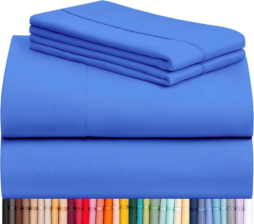 LuxClub 4 PC Sheet Set Bed Sheets Deep Pockets 16" Eco Friendly Wrinkle Free Cooling Machine Washable Hotel Bedding Silky Soft - Marine Blue Full