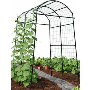 Garden Trellis Arch 7FT PP-Coated Stainless Steel Metal Extra Tall Cucumber Trellis Arch Garden Arch Trellis for Climbing Plants Outdoor Vegetable Trellis with Trellis Netting (Black)