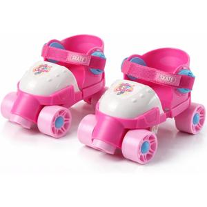 My First Skates - Adjustable Easy Training Inline Roller Skate, Quad-Style 4-Wheel Skates for Beginners, Kids, Toddlers, and Children (Pink)