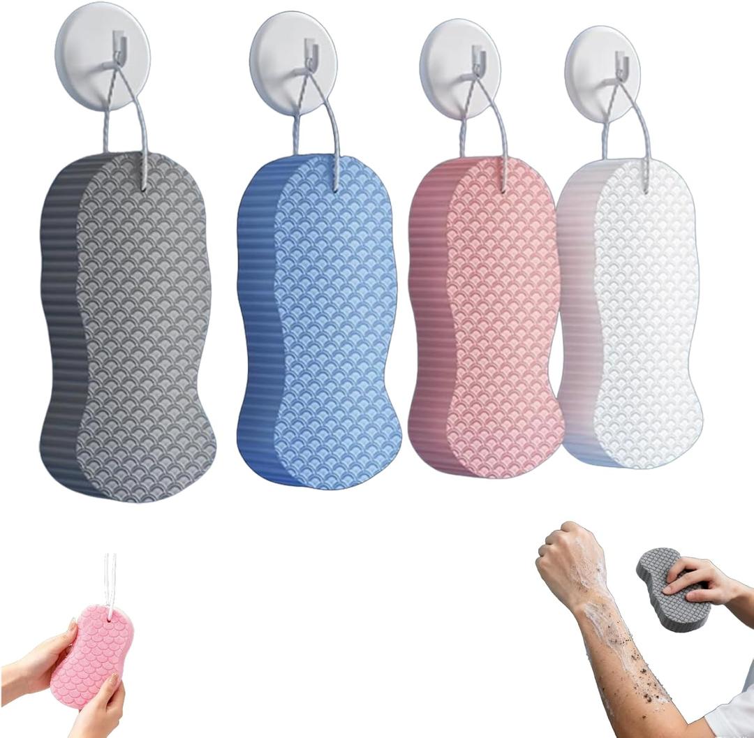 4PCS 3D Exfoliating Bath Sponge, Super Soft Reusable Handheld Shower Brush - Gently Remove Dead Skin for Adults, Women, Men & Children, Skin-Friendly, No Silicone Net.