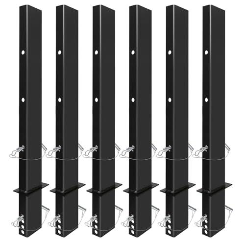 SALUINOKI 6Pack 30 inch Adjustable C Channel Pipe Stake Black for Flatbed Trailer Hauler with Anti-Loss Cord, 30 inch Flatbed Trailers Stake Pocket D Ring, Trailer Stakes Side Rail