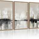 KUVIOKE Abstract Gray Framed Wall Art Neutral Brown Artwork Painting Morden Minimalist Wall Decor Rustic Home Decor 16x24in (Natural Framed)