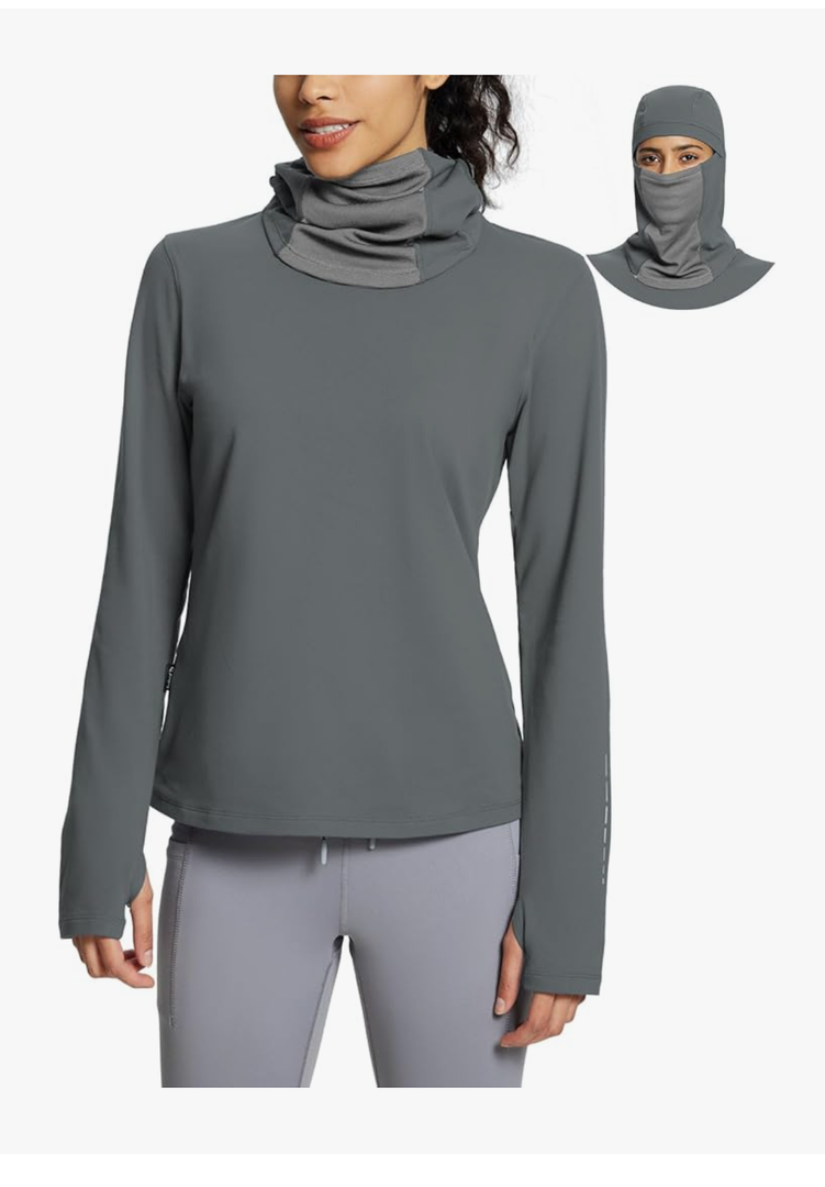 baleaf Thermal Long Sleeve Women Shirts Winter Clothes Cowl Neck Warm Fleece Base Layer Tops with Balaclava and Thumbholes, Size L