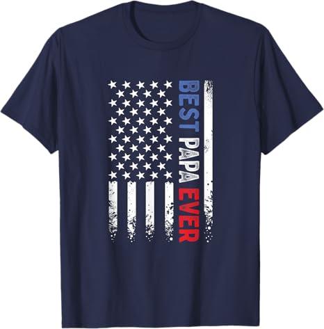Father's Day Best Papa Ever with US American Flag T-Shirt, Size L