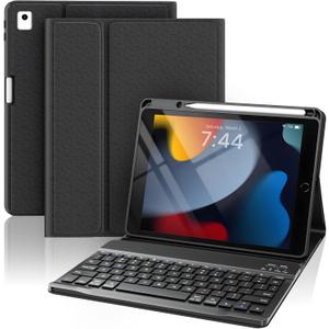 Keyboard Case for iPad 9th Generation-10.2 inch - Wireless Detachable Folio Keyboard Cover with Upper Pencil Holder for iPad 8th/7th Gen/iPad Pro 10.5" & iPad Air 3rd Gen - Black