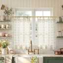 Lino Rosa Cafe Curtains 24 Inch Length,Sheer Short Linen Curtains for Boho Kitchen Bathroom Window Decor,Sage Green and Cream
