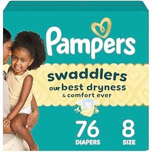Pampers Swaddlers Diapers, Size 8 (30+ lbs), 76 Count, Hypoallergenic, Absorbent, Keeps Baby Dry and Comfortable, Skin Safe Disposable Baby Diaper