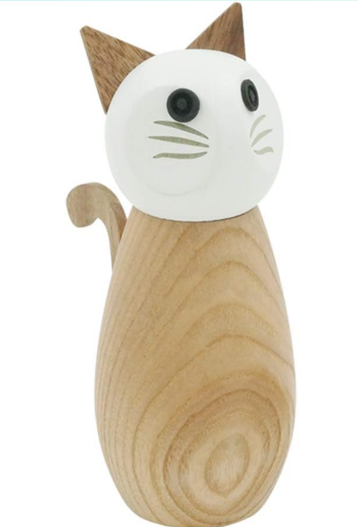 Cat Salt or Pepper Mill - Wooden Spice Grinder