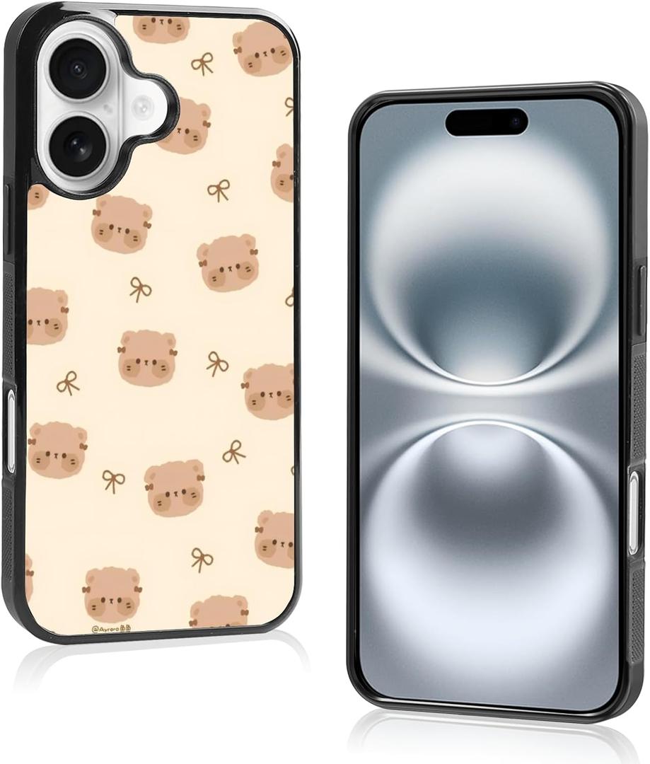 Cute Funny Teddy Bear Bow Phone Case: Kawaii Cartoon Brown Aesthetic Compatible for iPhone 16 Case for Women & GirliPhone 16 (5)
