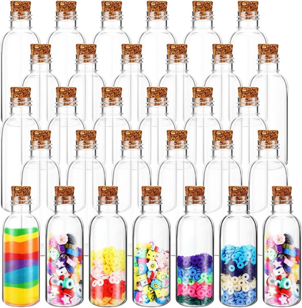 Bokon 30 Pcs 2 oz Sand Art Bottles with Cork Stoppers Clear Potion Bottles with Cork Souvenir Jars Bulk for Souvenir Wish Bottles Home Decoration Room DIY Wedding Party Favors