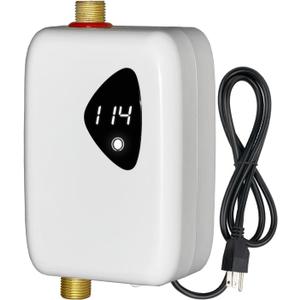 3000W 110V Tankless Water Heater Electric, Compact Water Heater for Single Sink, Conveniently Convertible Between Fahrenheit and Celsius (White/Black)