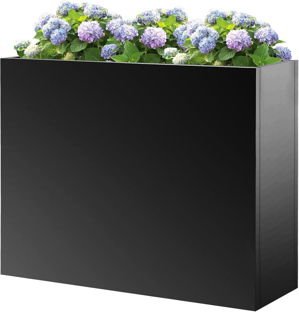 Outdoor planters for Porch Outdoor Tall Planter Box Black Metal Privacy Screen Planter Box Tall Rectangular Narrow Large Big Patio Porch Planter for Outdoor Plants