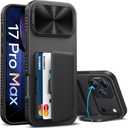 for iPhone 17 Pro Max Case Wallet, Built-in Stand & Card Holder & Camera Cover, Rugged Military Grade Protection Heavy Duty Hard Protective Phone Cover Case for iPhone 17 Pro Max 2025, Black