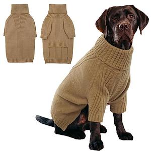 IECOii XXL Dog Sweater,Thermal Knit Big Dog Sweater with Sleeve,Pet Turtleneck Doggy Sweatshirt for Extra Large Dogs Boy Girl,Stretchy Large Dogs Cold Weather Outfit Pitbull Clothes,(Camel,XXL)