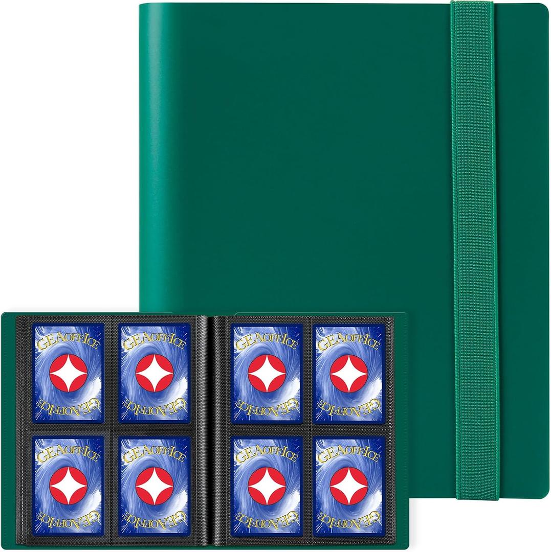 GEAoffice Card Binder 4 Pocket Trading Card Collection Album Folder - 160 Side Loading Pocket Binder for TCG, MTG, Sports&Game Cards - Gifts for Card Collector (Green)