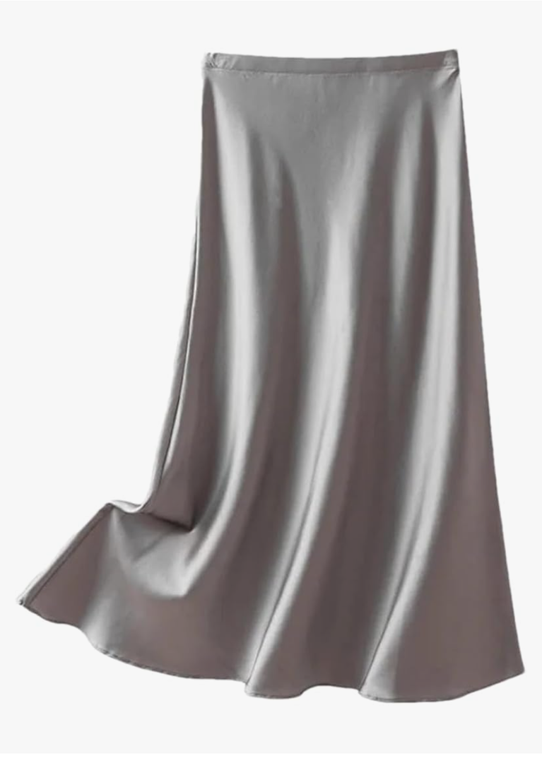 Women's Silk Skirt Solid Color A-Line Skirt Knee-Length Chic Midi Skirt XL