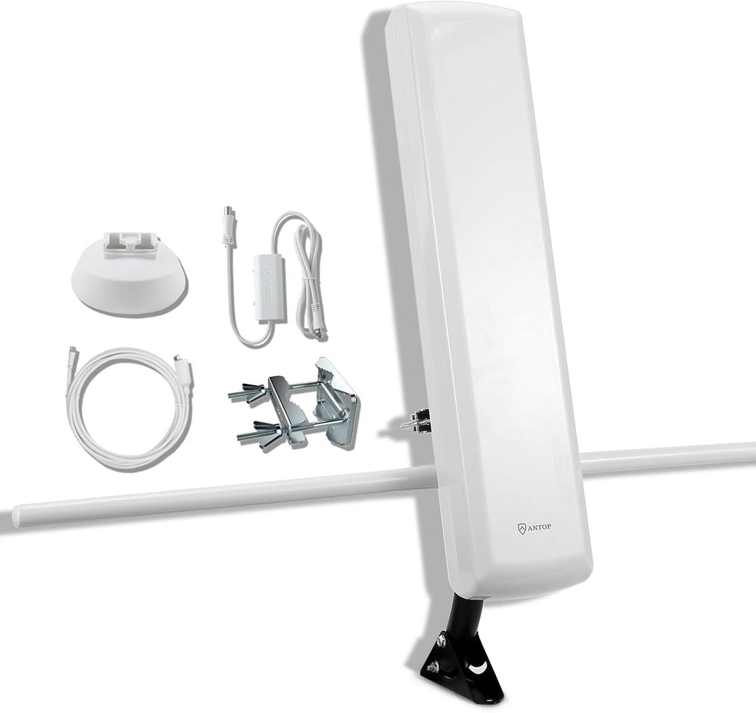ANTOP TV Antenna with Flat-Panel Smartpass Built-in Amplified LTE Filter for 4K 1080P Smart HDTV Outdoor/Indoor High Gain Long Range Multi-Directional Antennas, AT-402BV