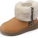 Bigwow Girls Warm Snow Boots Winter Ankle Boots Fuzzy Plush Non-Slip Sole for Toddler Kids (11 Little Kid, Brown)