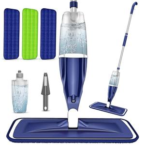 Microfiber Spray Mop for Floors Cleaning: Wet Dry Hardwood Floor Mops with 3 Washable Reusable Pads for Swiffer Powermop - Flat Mop with Sprayer for Tile Wood Laminate Vinyl Marble (Dark Blue)