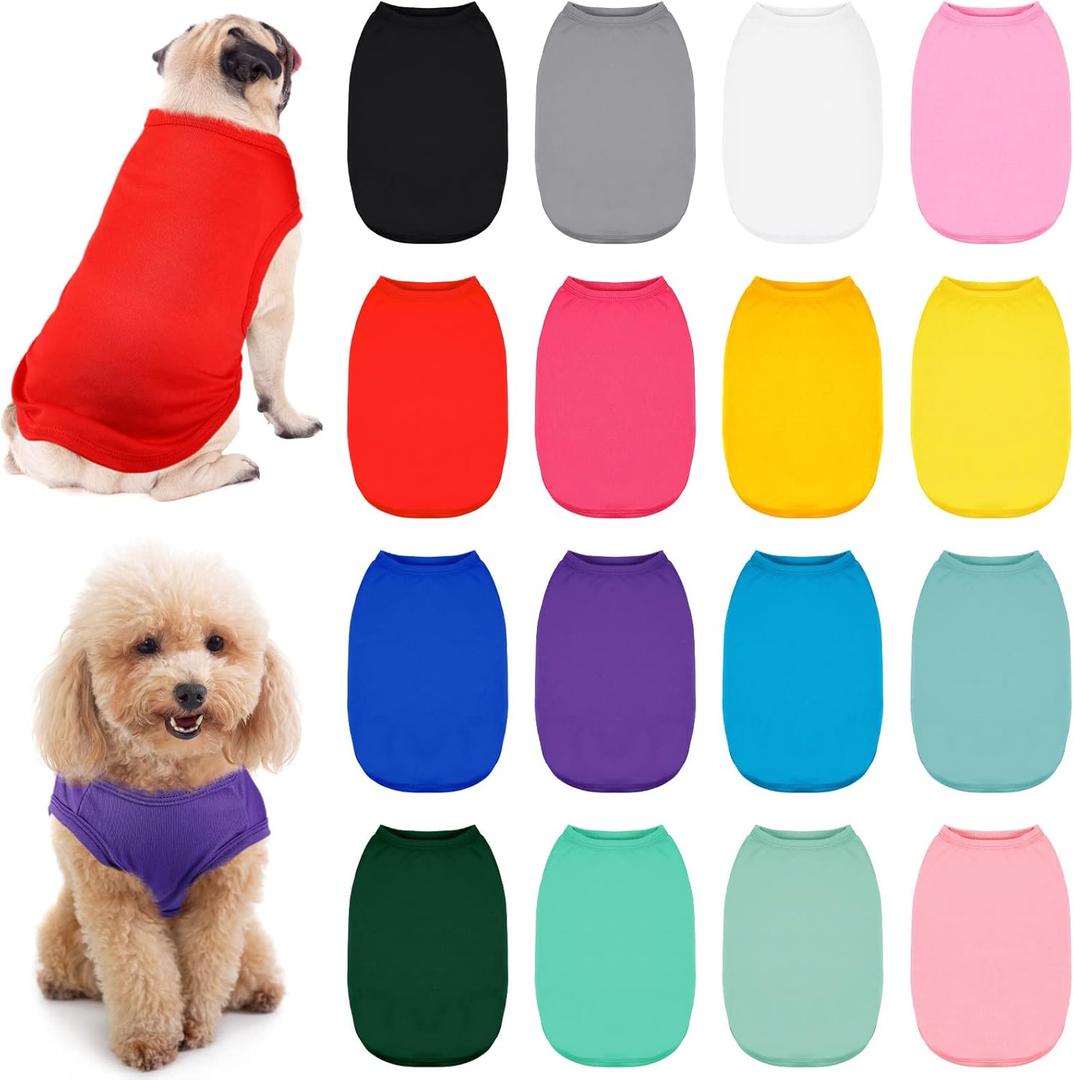 16 Pieces Small Dog Clothes Cute Blank Puppy Shirts Soft Dog Sweatshirts Breathable Outfit for Pet Cats Accessories, 16 Styles(XL)