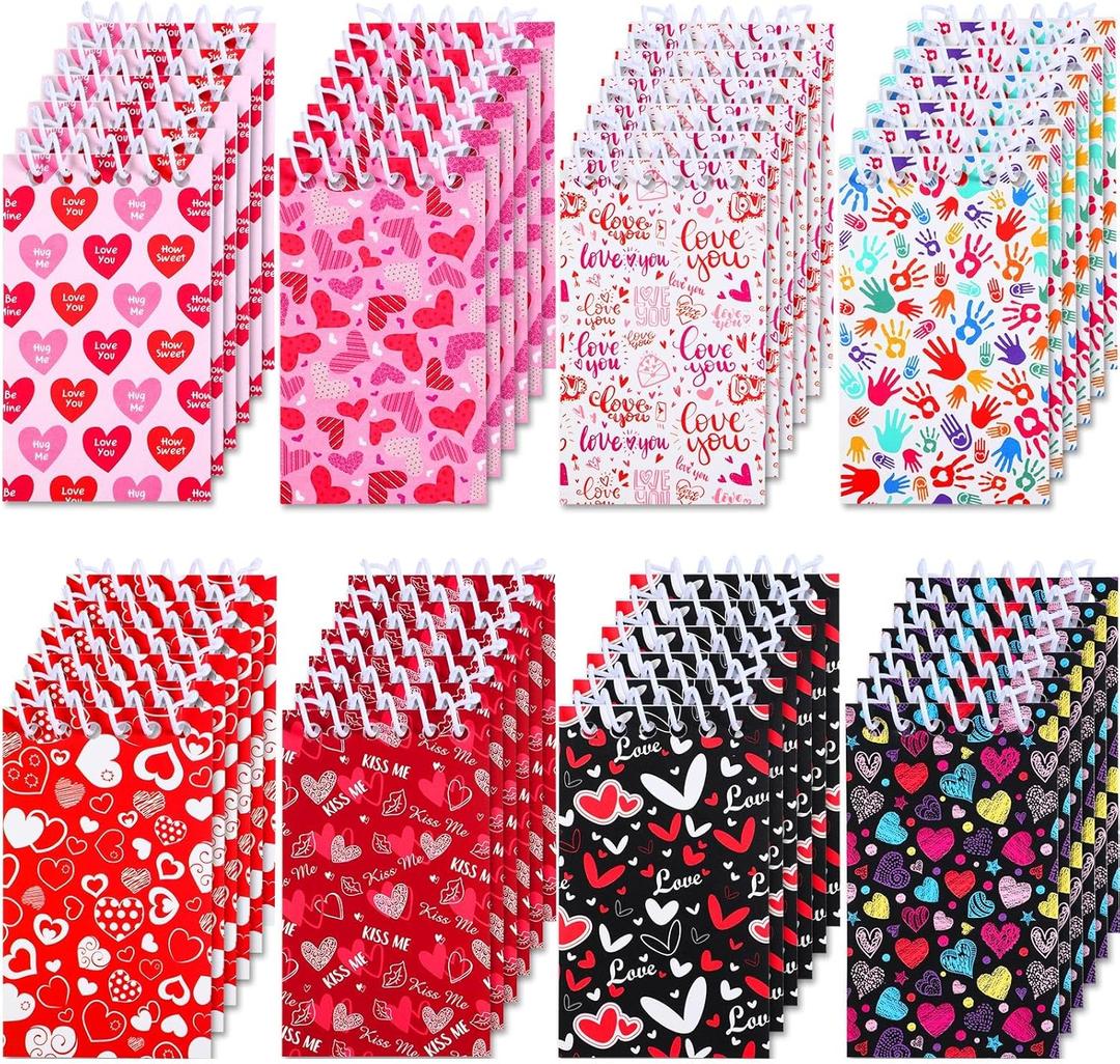 Zonon 48 Pieces Mini Valentines Day Notepads Tiny Heart Notepads Spiral Notebooks Rewards Supplies for Valentines Day Party Decoration