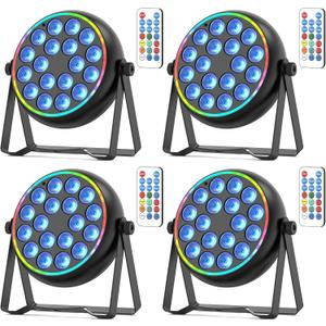 Stage Lights RGBW LED Par Lights with Halo, Mini Uplights with Jump Strobe Fade Chase Pulse Stage Effects, Sound Activated Uplighting Indoor for Events Party Wedding Church4 Pack