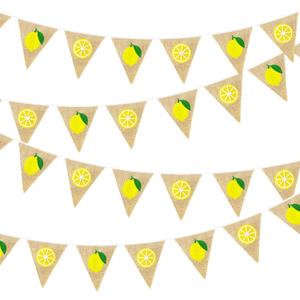 24Ft Lemon Burlap Banner Lemon Burlap Pennant Triangle Flag Garland Streamers Vintage Fireplace Wall Decor for Summer Lemonade Party Happy Lemon Day Rustic Birthday Baby Bridal Shower Decorations