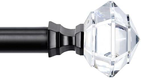 TONIAL Curtain Rods 32 to 58 Inch(2.6 to 4.8ft), Telescoping Splicing 3/4 Single Rods for Windows Decorative Drapery Rod with Acrylic Diamond Finial, Black